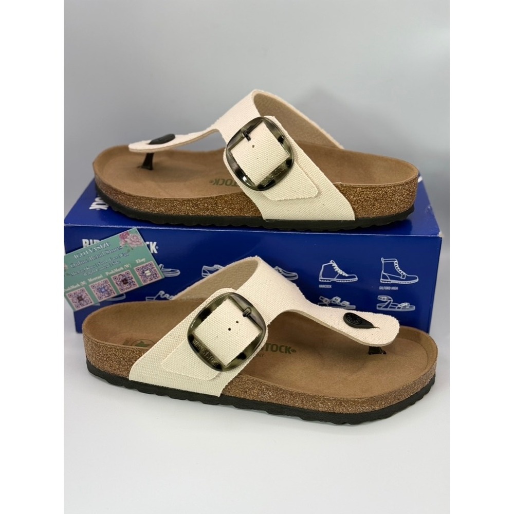 Birkenstock Gizeh Big Buckle Eggshell Canvas Sandals Womens Size 11 NWOB - Picture 7 of 7